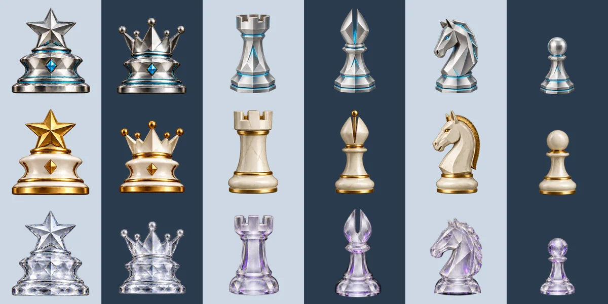 Premium 3D piece sets Prism Alloy, Royal Carbon and Cut Crystal